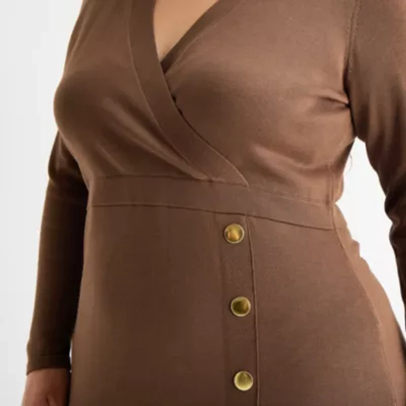 Maia Womens Plus Long Sleeve Midi Sweater Dress