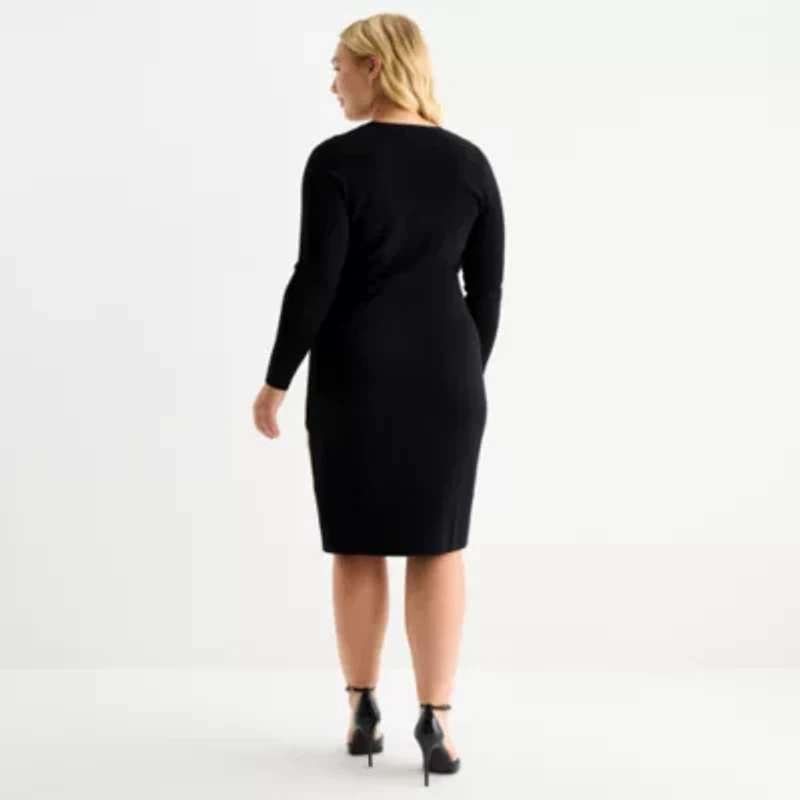 Danny & Nicole Womens Plus Long Sleeve Striped Sweater Dress