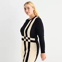 Danny & Nicole Womens Plus Long Sleeve Striped Sweater Dress