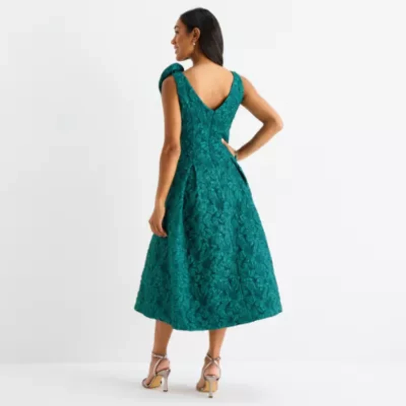 Brianna Milay Womens Sleeveless Applique Midi Fit + Flare Dress