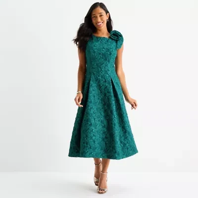 Brianna Milay Womens Sleeveless Applique Midi Fit + Flare Dress