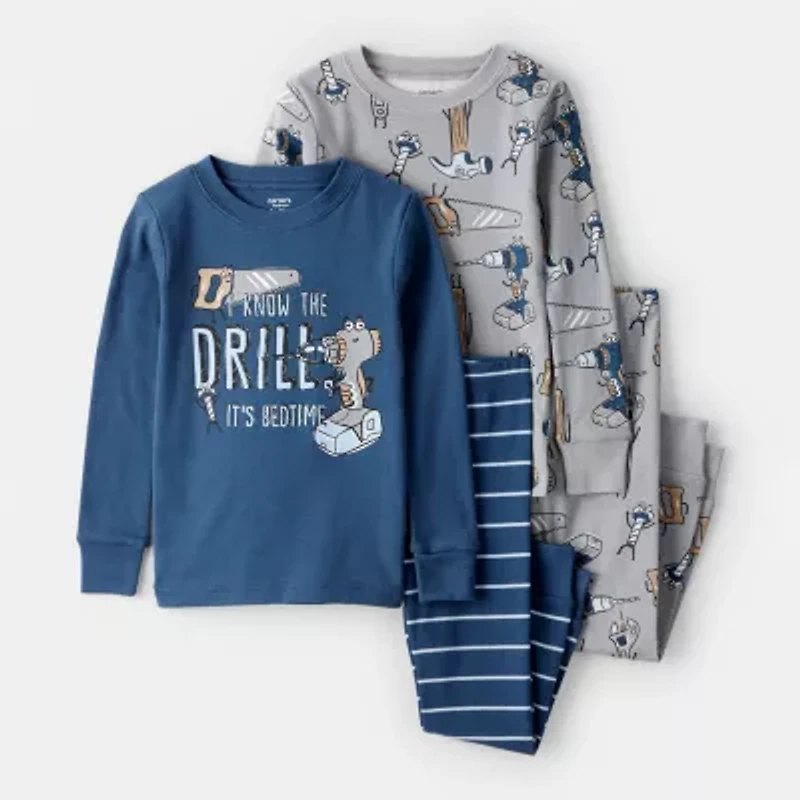Carter's Toddler Boys Rib Round Neck Long Sleeve 4-pc. Pajama Sets
