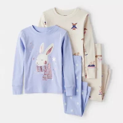 Carter's Toddler Girls Rib Round Neck Long Sleeve 4-pc. Pajama Sets