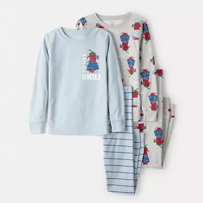 Carter's Velboa Little & Big Kid Boys Rib Round Neck Long Sleeve 4-pc. Pajama Sets