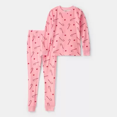 Carter's Family Matching Candy Cane Little & Big Kid Girls Round Neck Long Sleeve 2-pc. Pajama Sets
