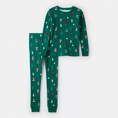 Carter's Family Matching Christmas Tree Little & Big Kid Unisex Round Neck Long Sleeve 2-pc. Pajama Sets