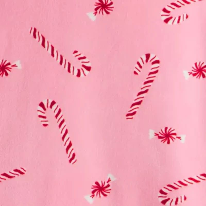 Carter's Family Matching Candy Cane Toddler Girls Velour Round Neck Long Sleeve 2-pc. Pajama Sets