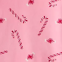 Carter's Family Matching Candy Cane Toddler Girls Velour Round Neck Long Sleeve 2-pc. Pajama Sets