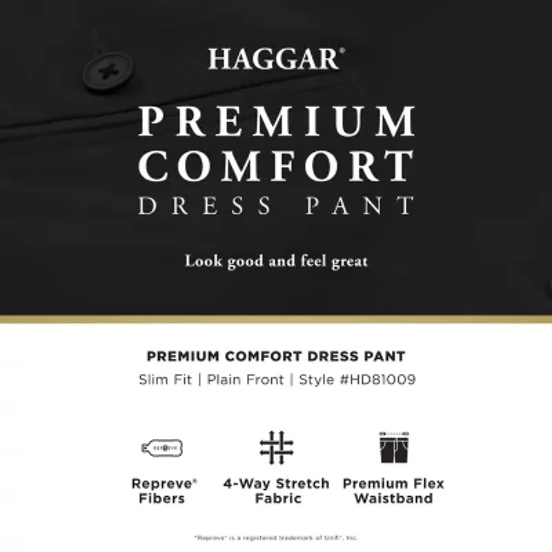 Haggar Premium Comfort Melange Broken Twill Mens Slim Fit Flat Front Pant