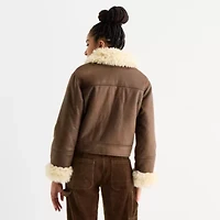 Arizona Womens Faux Shearling Midweight Juniors Bomber Jacket