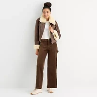 Arizona Womens Faux Shearling Midweight Juniors Bomber Jacket