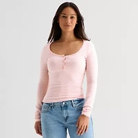 Forever 21 Womens Long Sleeve Fitted Juniors Henley Shirt