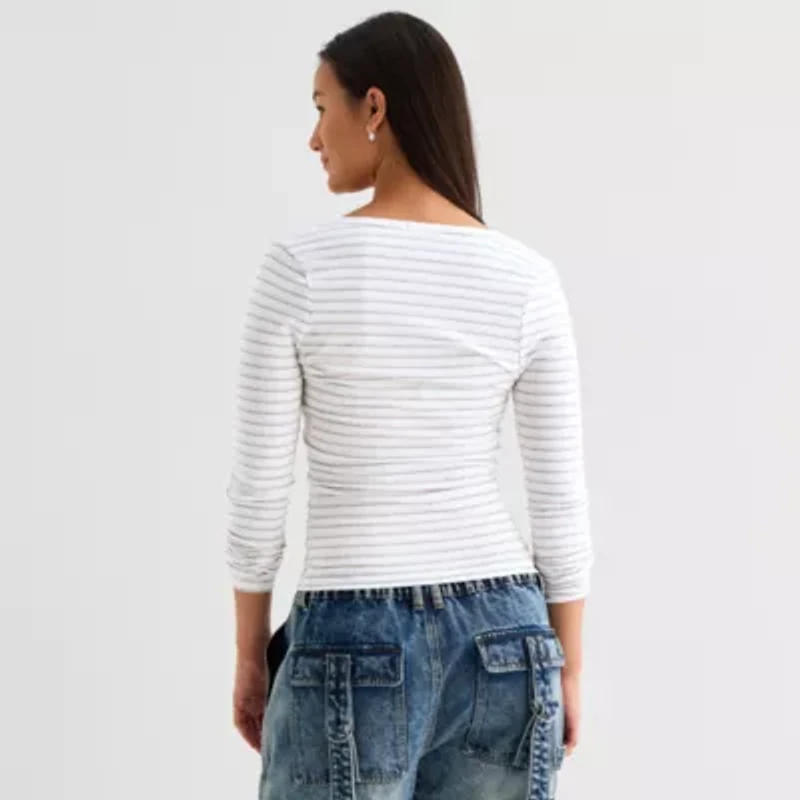 Forever 21 Womens Juniors Long Sleeve Fitted Henley Shirt