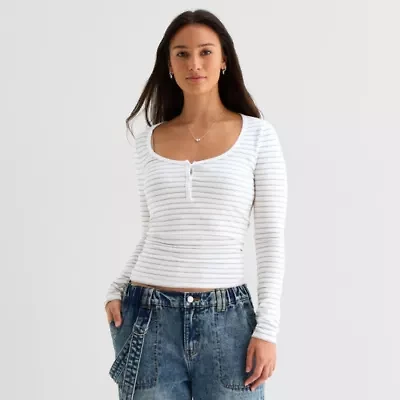 Forever 21 Womens Juniors Long Sleeve Fitted Henley Shirt