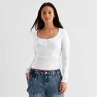 Forever 21 Womens Juniors Long Sleeve Fitted Henley Shirt