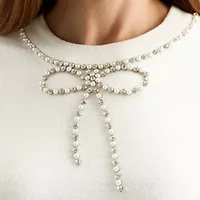 Liz Claiborne Womens Crew Neck Embellished Long Sleeve Pullover Sweater