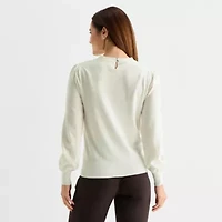 Liz Claiborne Womens Crew Neck Embellished Long Sleeve Pullover Sweater