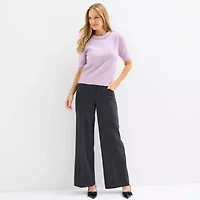 Liz Claiborne Womens Crew Neck Embellished Short Sleeve Pullover Sweater
