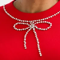 Liz Claiborne Plus Womens Crew Neck Embellished Long Sleeve Pullover Sweater