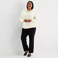 Liz Claiborne Plus Womens Crew Neck Embellished Long Sleeve Pullover Sweater