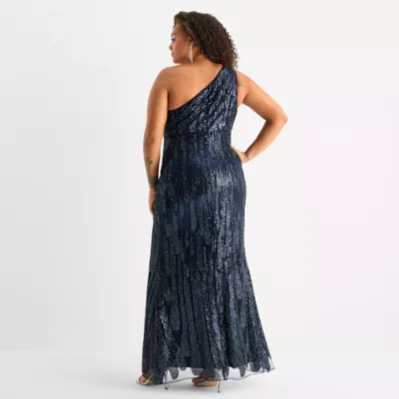 Bob Mackie Womens Plus Sleeveless Beaded Evening Gown