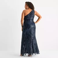 Bob Mackie Womens Plus Sleeveless Beaded Evening Gown