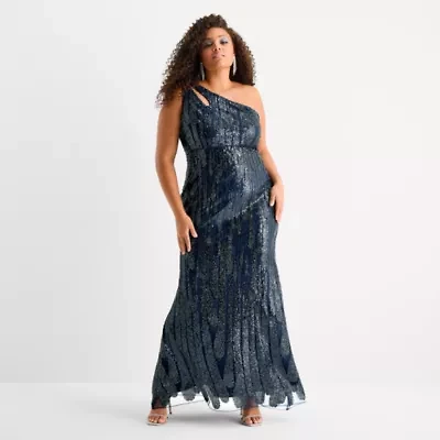 Bob Mackie Womens Plus Sleeveless Beaded Evening Gown