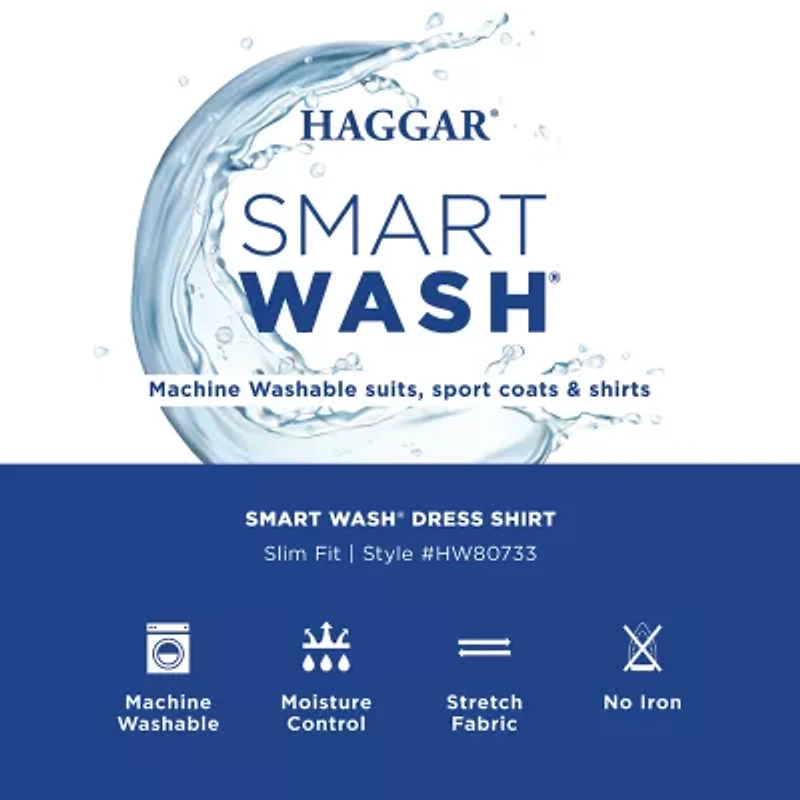 Haggar Smart Wash Mens Slim Fit Easy Care Long Sleeve Dress Shirt