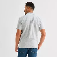St. John's Bay Stripe-Button Down Mens Short Sleeve Camp Shirt