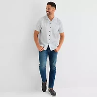 St. John's Bay Stripe-Button Down Mens Short Sleeve Camp Shirt