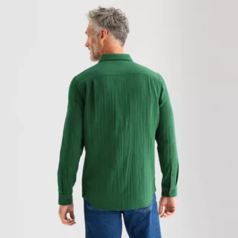 St. John's Bay Double Cloth Mens Long Sleeve Classic Fit Button-Down Shirt