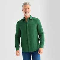 St. John's Bay Double Cloth Mens Long Sleeve Classic Fit Button-Down Shirt