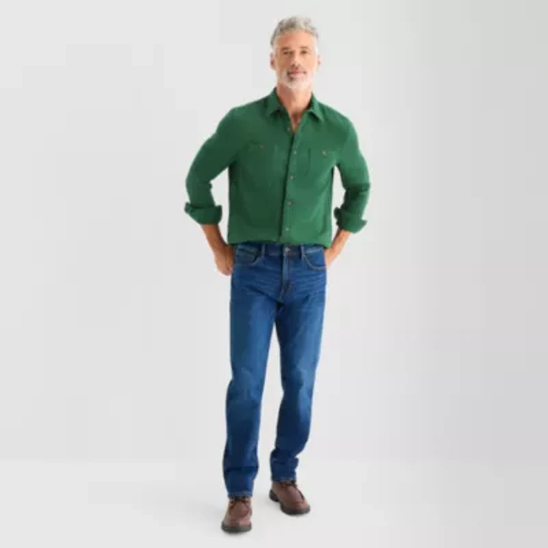 St. John's Bay Double Cloth Mens Long Sleeve Classic Fit Button-Down Shirt