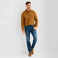 St. John's Bay Double Cloth Mens Long Sleeve Classic Fit Button-Down Shirt