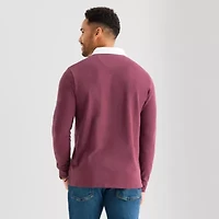 St. John's Bay French Terry Rugby Mens Classic Fit Long Sleeve Polo Shirt