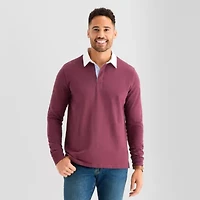 St. John's Bay French Terry Rugby Mens Classic Fit Long Sleeve Polo Shirt