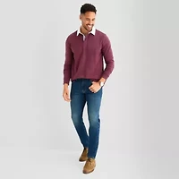 St. John's Bay French Terry Rugby Mens Classic Fit Long Sleeve Polo Shirt