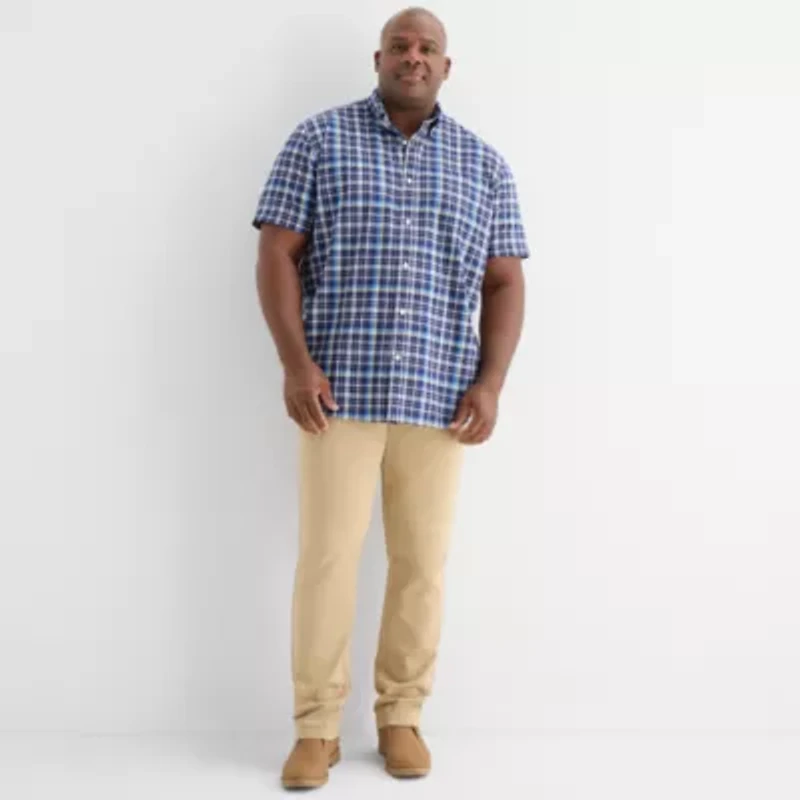 St. John's Bay Everyday Stretch Mens Short Sleeve Classic Fit Big and Tall Button-Down Shirt