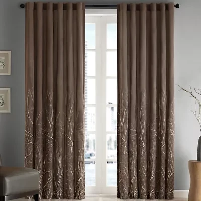 Madison Park Eliza Embroidery Faux Silk Back Tab Light-Filtering Single Curtain Panel
