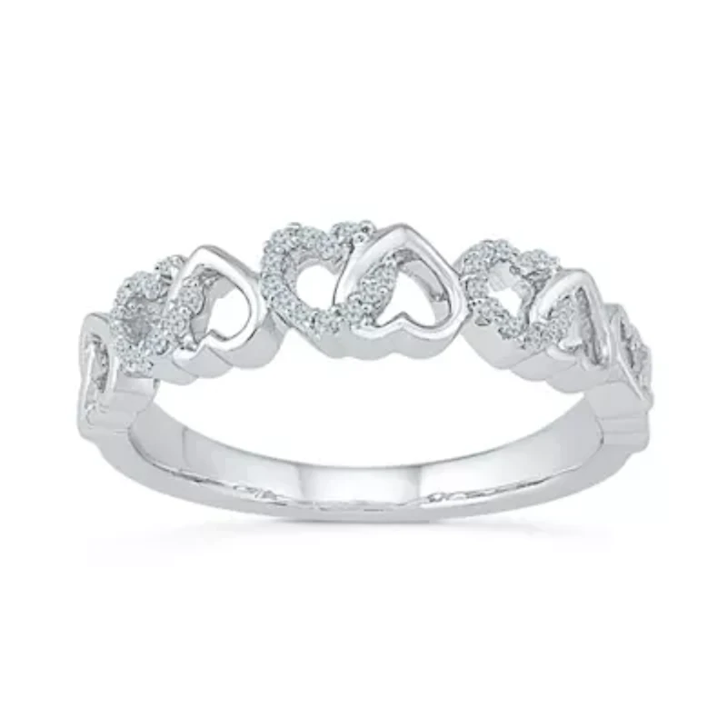 Womens 2MM 1/10 CT. T.W. Natural White Diamond 10K Gold Heart Band