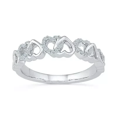 Womens 2MM 1/10 CT. T.W. Natural White Diamond 10K Gold Heart Band