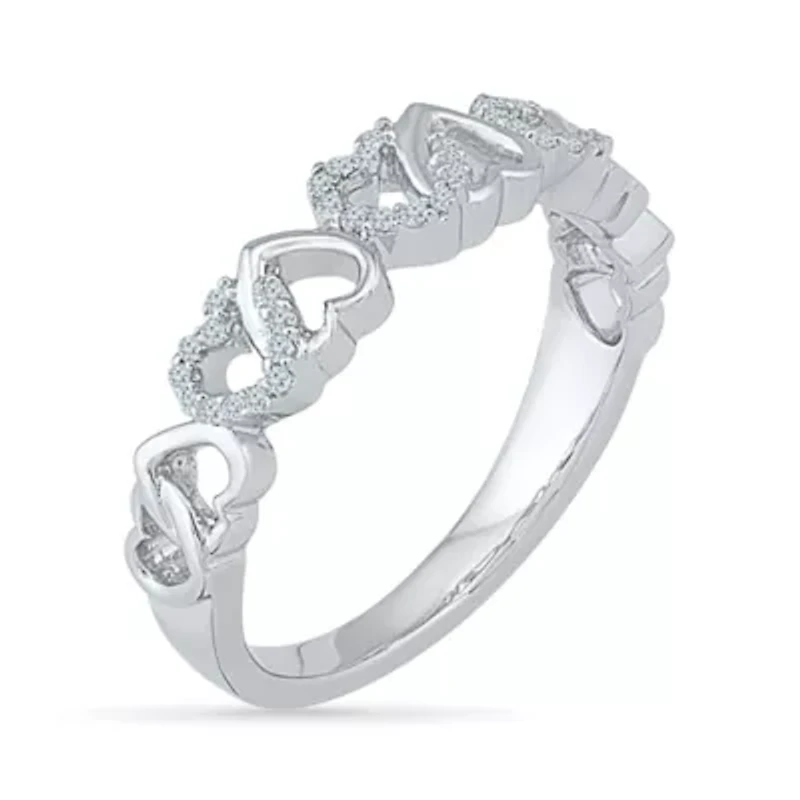 Womens 2MM 1/10 CT. T.W. Natural White Diamond 10K Gold Heart Band