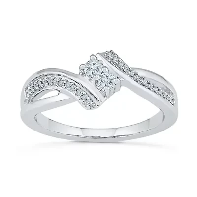 Womens 2MM 1/5 CT. Natural White Diamond 10K Gold Bypass  Band