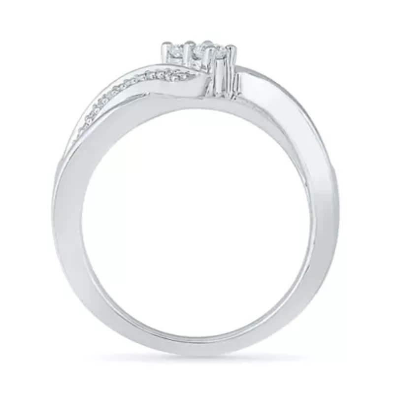 Womens 2MM 1/5 CT. Natural White Diamond 10K Gold Bypass  Band