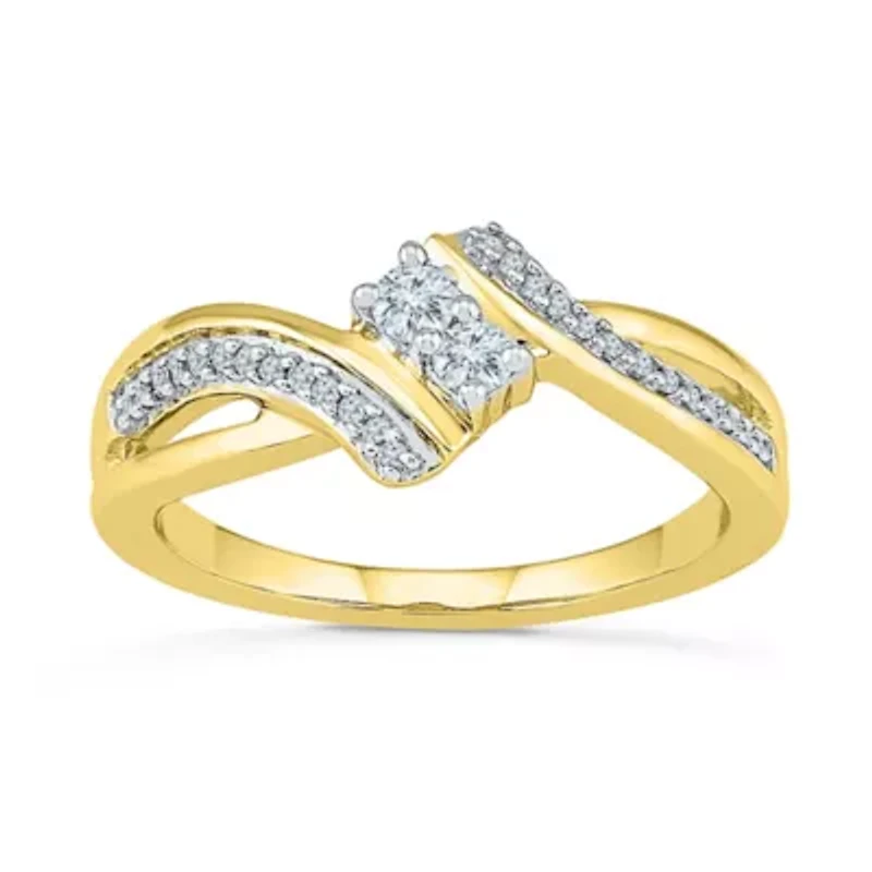 Womens 1/5 CT. Natural White Diamond 10K Gold Cocktail Ring