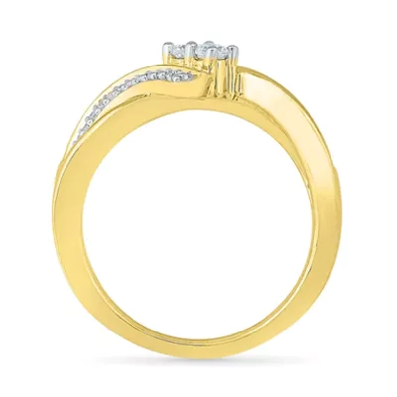 Womens 1/5 CT. Natural White Diamond 10K Gold Cocktail Ring