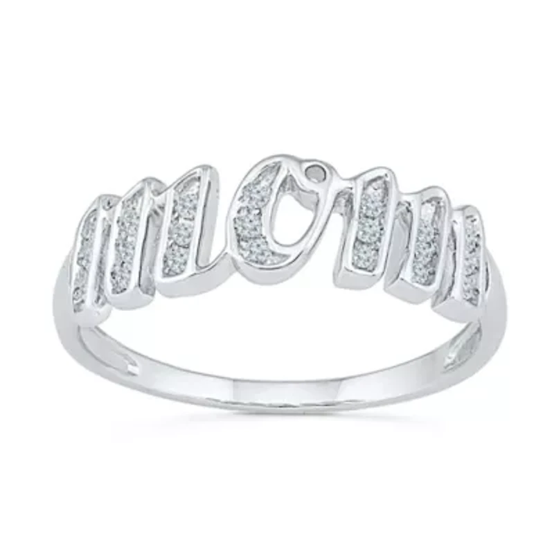 "Mom" Womens 2MM 1/8 CT. T.W. Natural White Diamond 10K Gold Band
