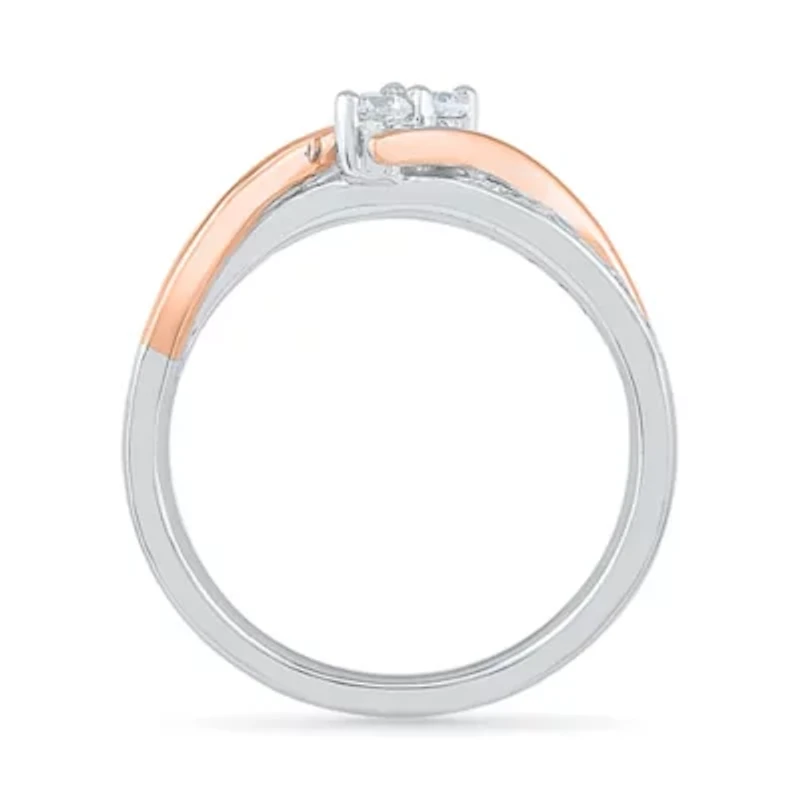 Womens 1/4 CT. T.W. Natural White Diamond 10K Gold Bypass  Cocktail Ring