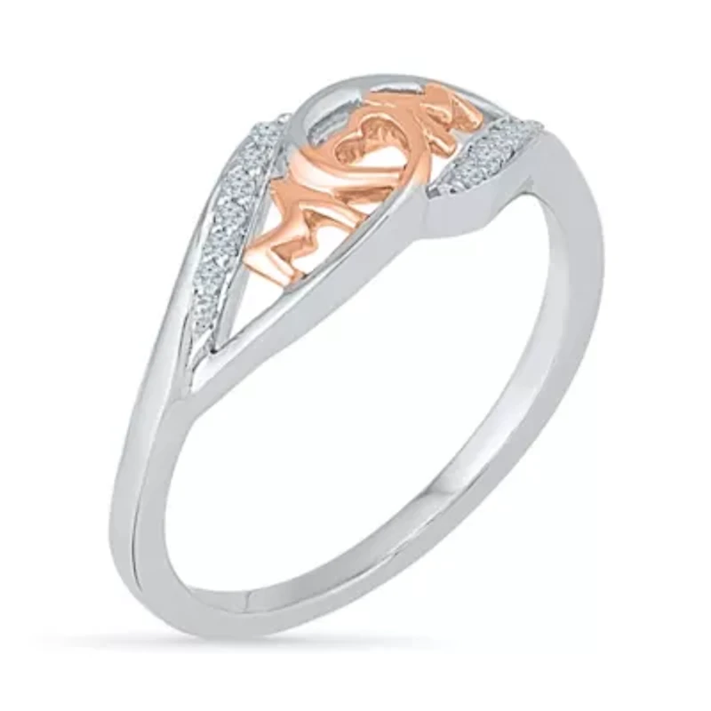 "Mom" Womens 2MM Diamond Accent Natural White 10K Gold Heart Band