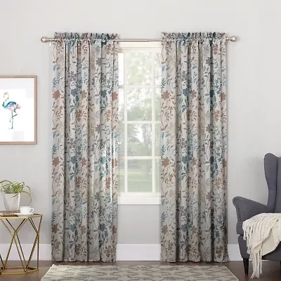 Sun Zero Emory Botanical Print Rod Pocket Energy Saving Light-Filtering Single Curtain Panel